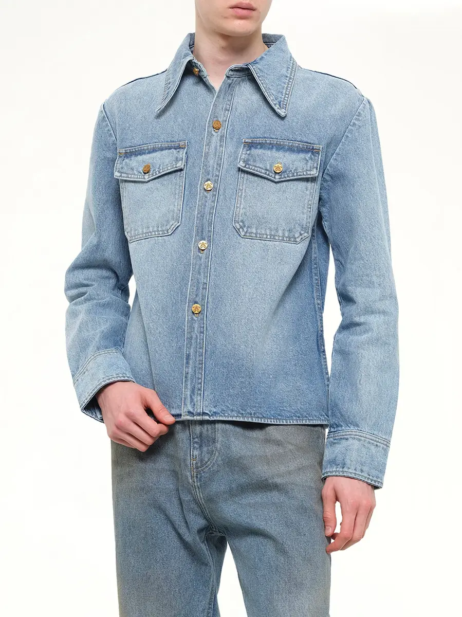 Willy Chavarria Chente Denim Shirt in Classic Blue | Thumbnail 6