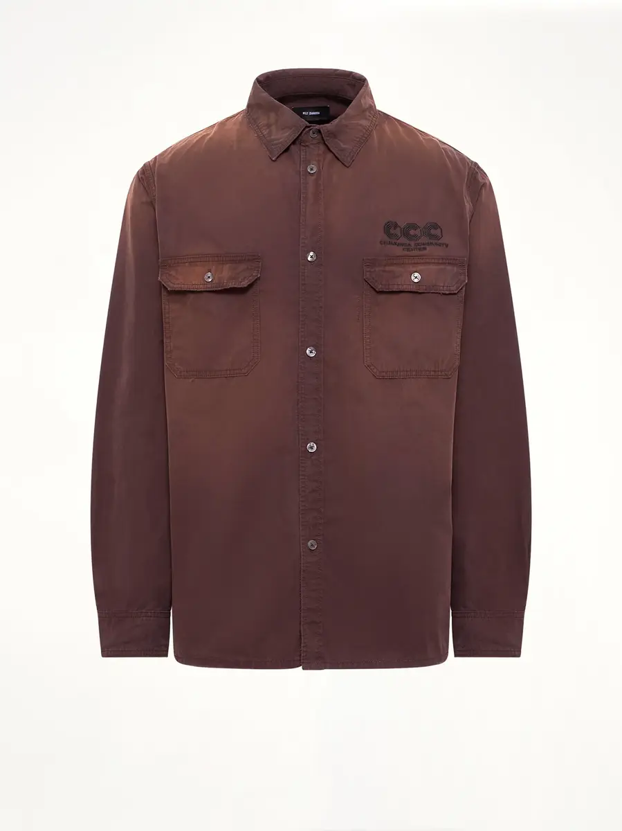 Willy Chavarria OS LS Workwear Corcoran Overshirt in Uniform Brown | Thumbnail 2