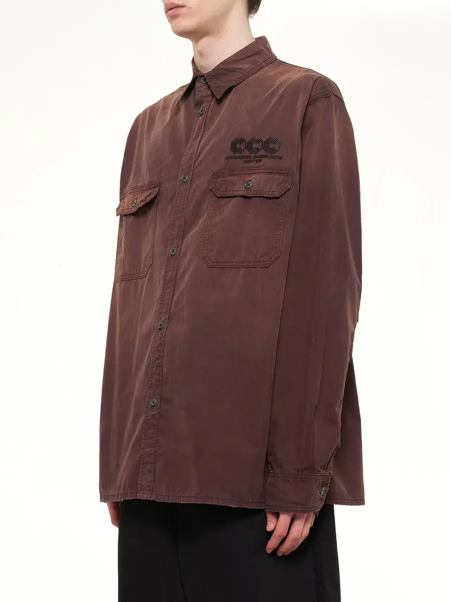 Willy Chavarria OS LS Workwear Corcoran Overshirt in Uniform Brown | Thumbnail 3