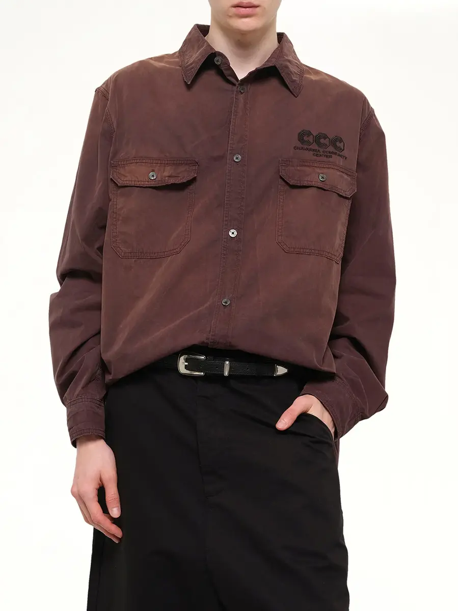 Willy Chavarria OS LS Workwear Corcoran Overshirt in Uniform Brown | Thumbnail 6