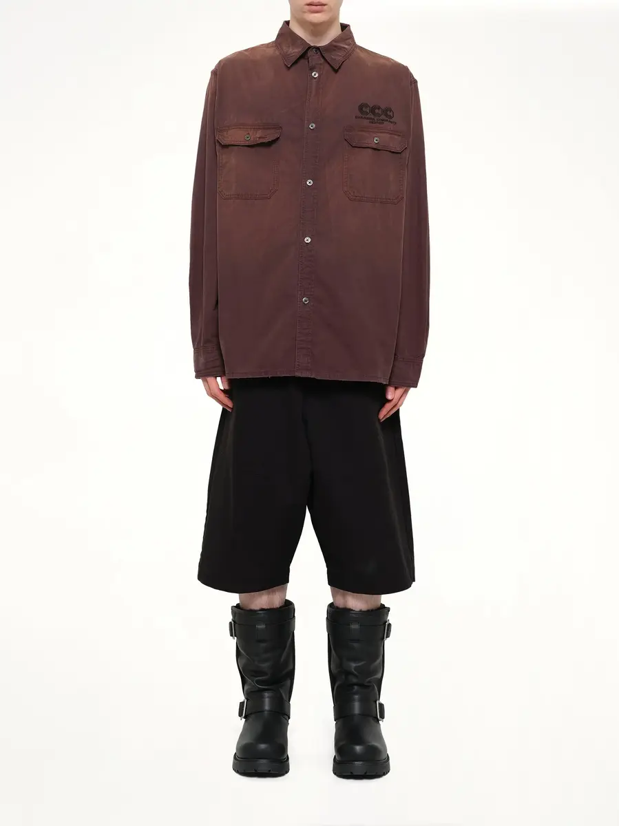 Willy Chavarria OS LS Workwear Corcoran Overshirt in Uniform Brown | Thumbnail 7