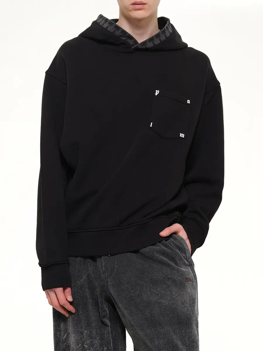 Palm Angels Palm Rib Loose Hoodie in Black/off White | Thumbnail 6 Palm Angels Palm Rib Loose Hoodie in Black/off White | Thumbnail 6