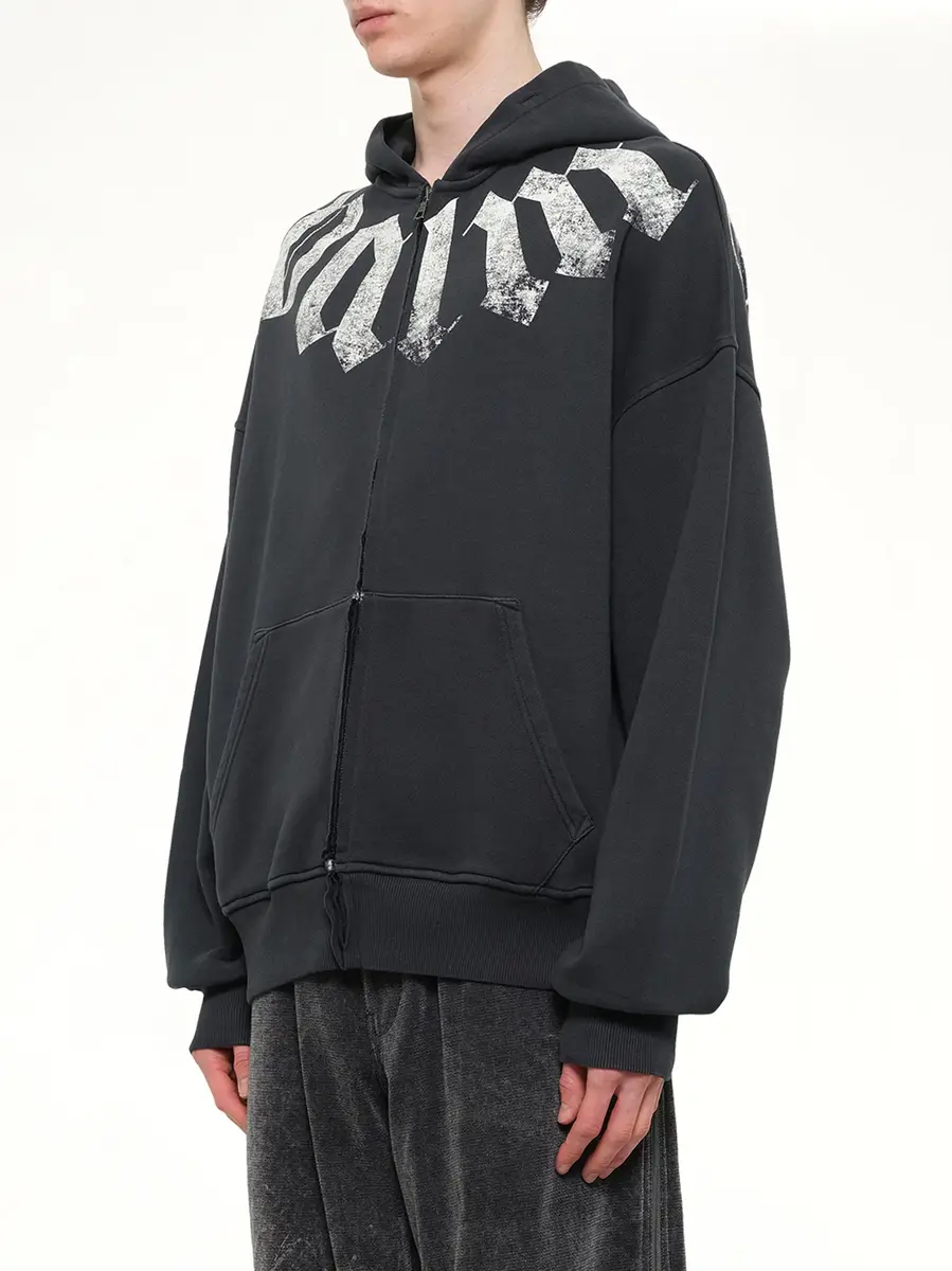 Palm Angels Big Neck Logo Zip Loose Hoodie in Black/off White | Thumbnail 3 Palm Angels Big Neck Logo Zip Loose Hoodie in Black/off White | Thumbnail 3