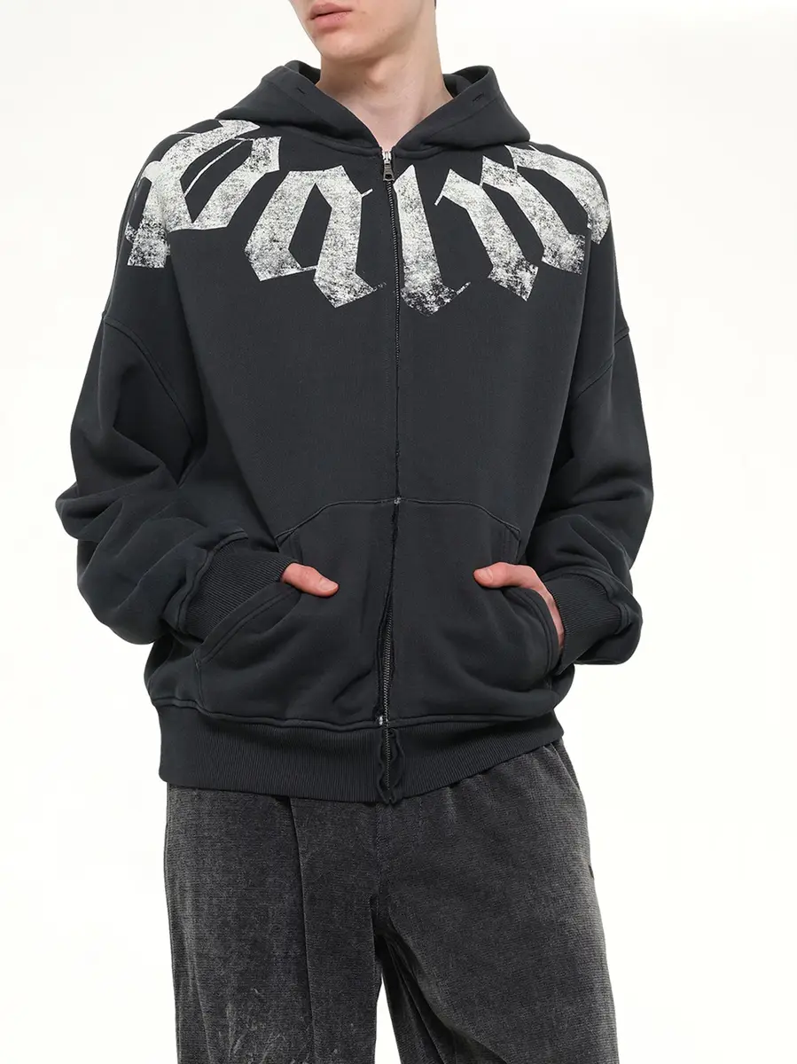 Palm Angels Big Neck Logo Zip Loose Hoodie in Black/off White | Thumbnail 6 Palm Angels Big Neck Logo Zip Loose Hoodie in Black/off White | Thumbnail 6