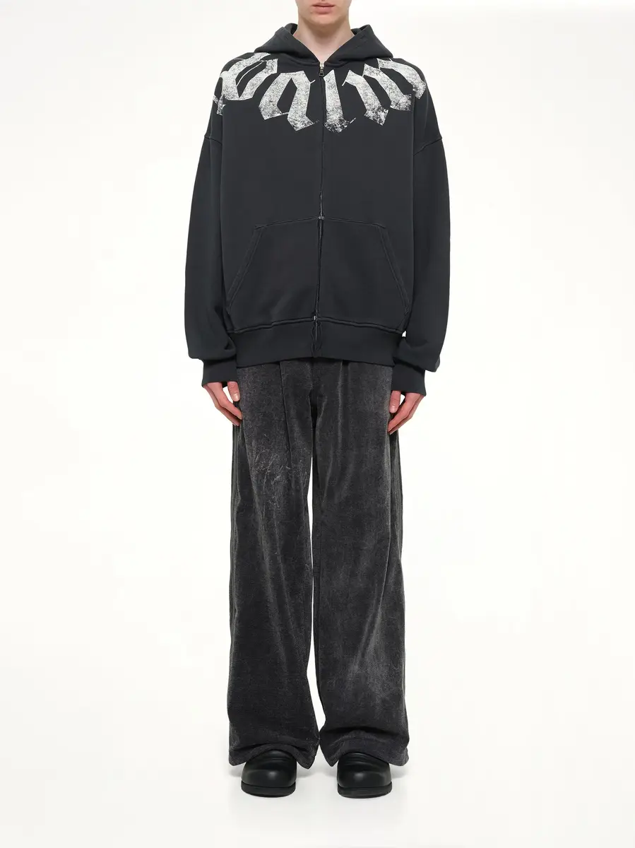 Palm Angels Big Neck Logo Zip Loose Hoodie in Black/off White | Thumbnail 7 Palm Angels Big Neck Logo Zip Loose Hoodie in Black/off White | Thumbnail 7