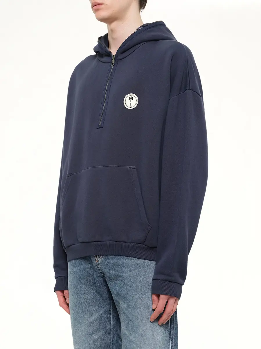 Palm Angels Palm Deco Loose Hoodie in Navy Blue/off White | Thumbnail 3 Palm Angels Palm Deco Loose Hoodie in Navy Blue/off White | Thumbnail 3