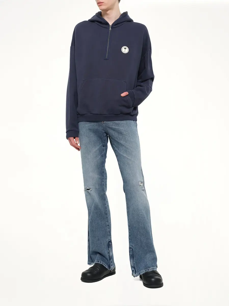 Palm Angels Palm Deco Loose Hoodie in Navy Blue/off White | Thumbnail 4 Palm Angels Palm Deco Loose Hoodie in Navy Blue/off White | Thumbnail 4