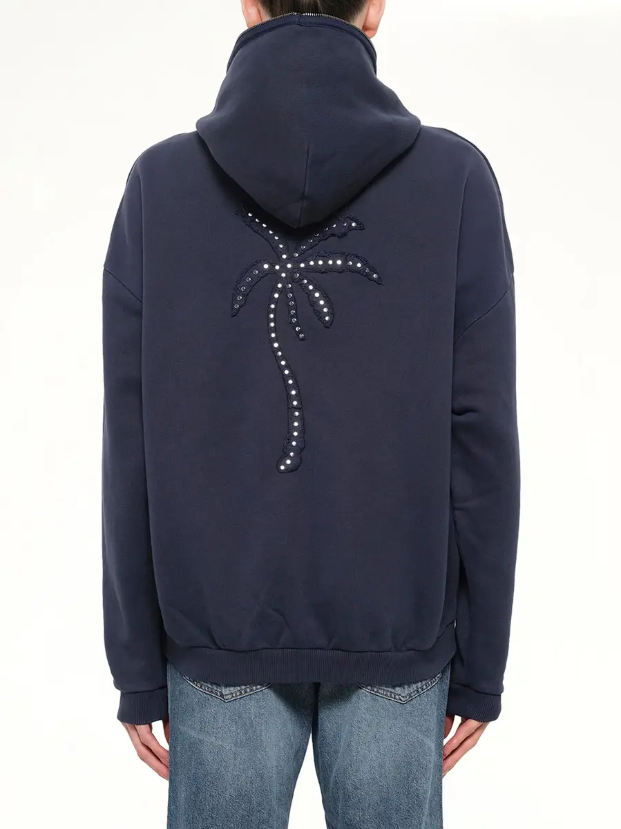 Palm Angels Palm Deco Loose Hoodie in Navy Blue/off White | Thumbnail 5 Palm Angels Palm Deco Loose Hoodie in Navy Blue/off White | Thumbnail 5