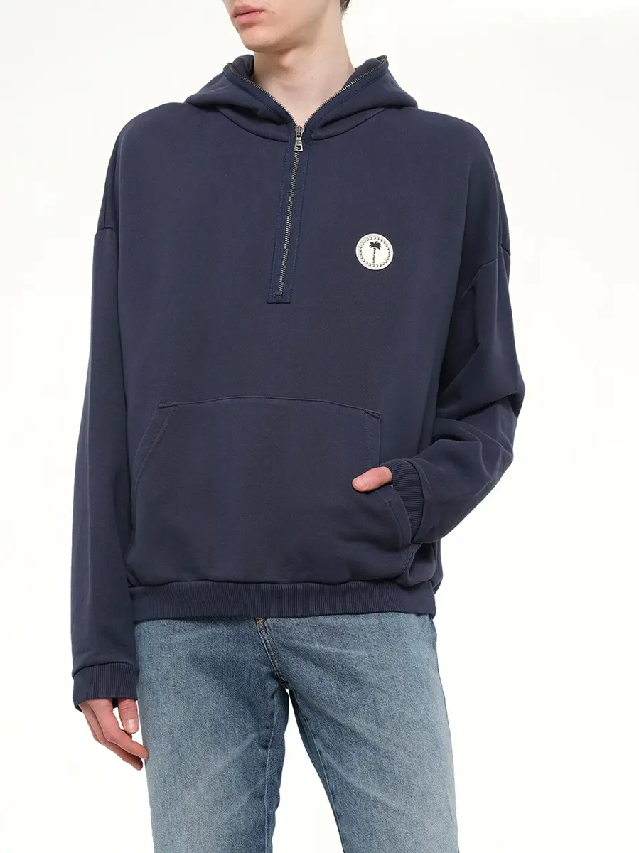 Palm Angels Palm Deco Loose Hoodie in Navy Blue/off White | Thumbnail 6 Palm Angels Palm Deco Loose Hoodie in Navy Blue/off White | Thumbnail 6