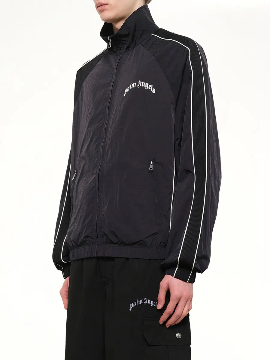 Palm Angels Curved Logo Windbreaker in Black/off White | Thumbnail 3 Palm Angels Curved Logo Windbreaker in Black/off White | Thumbnail 3