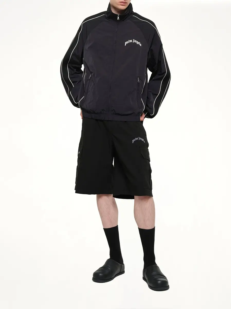Palm Angels Curved Logo Windbreaker in Black/off White | Thumbnail 4 Palm Angels Curved Logo Windbreaker in Black/off White | Thumbnail 4