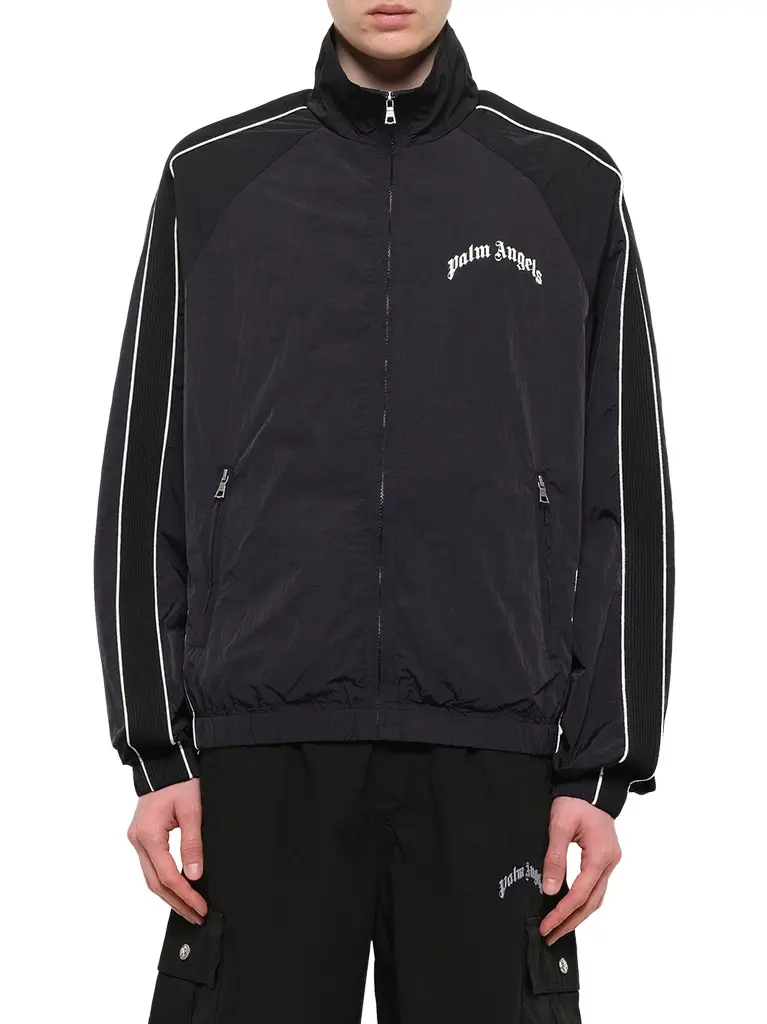 Curved Logo Windbreaker in Black/off White