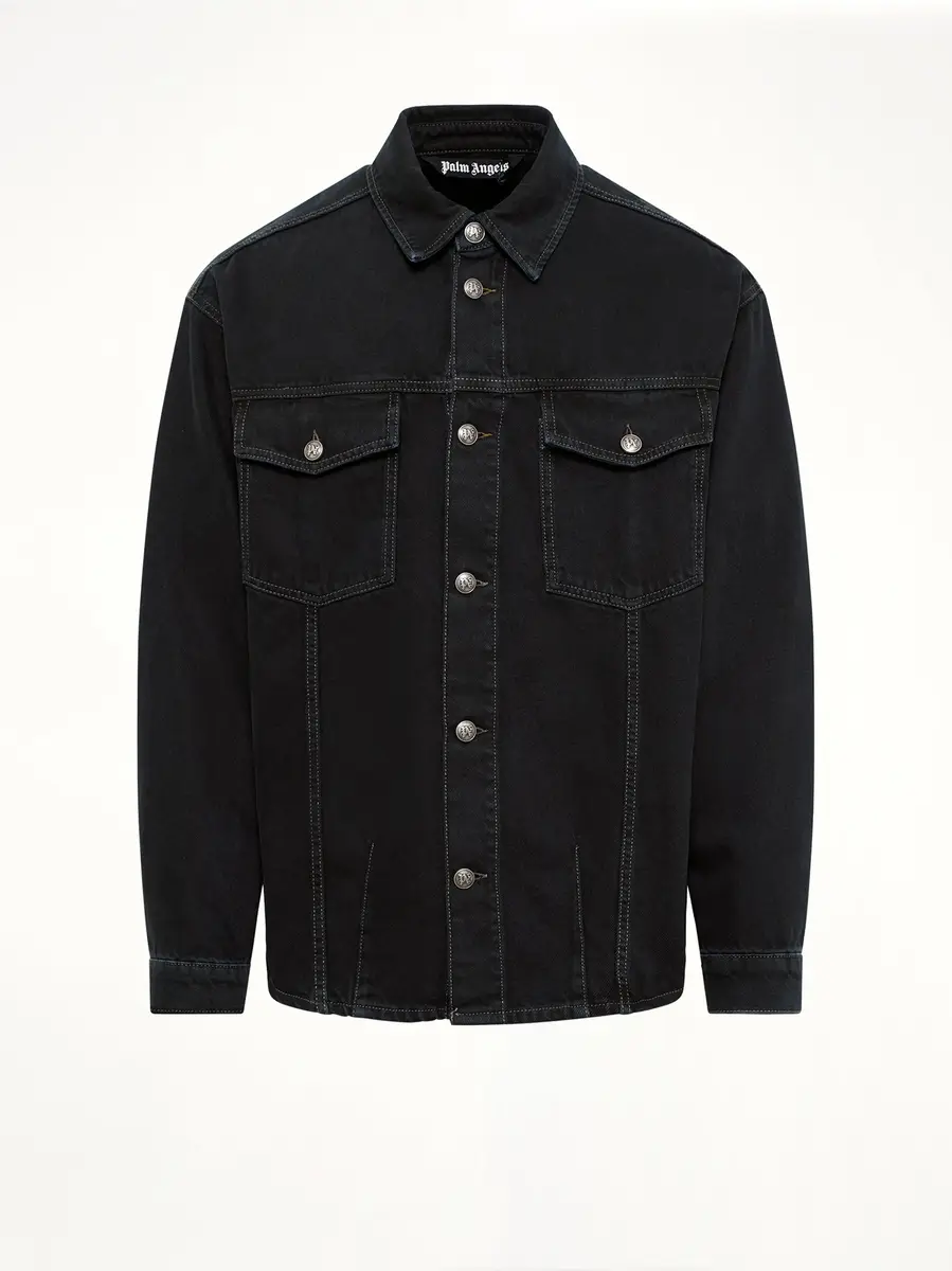 Palm Angels Classic Logo Faded Denim Shirt in Black/off White | Thumbnail 2 Palm Angels Classic Logo Faded Denim Shirt in Black/off White | Thumbnail 2