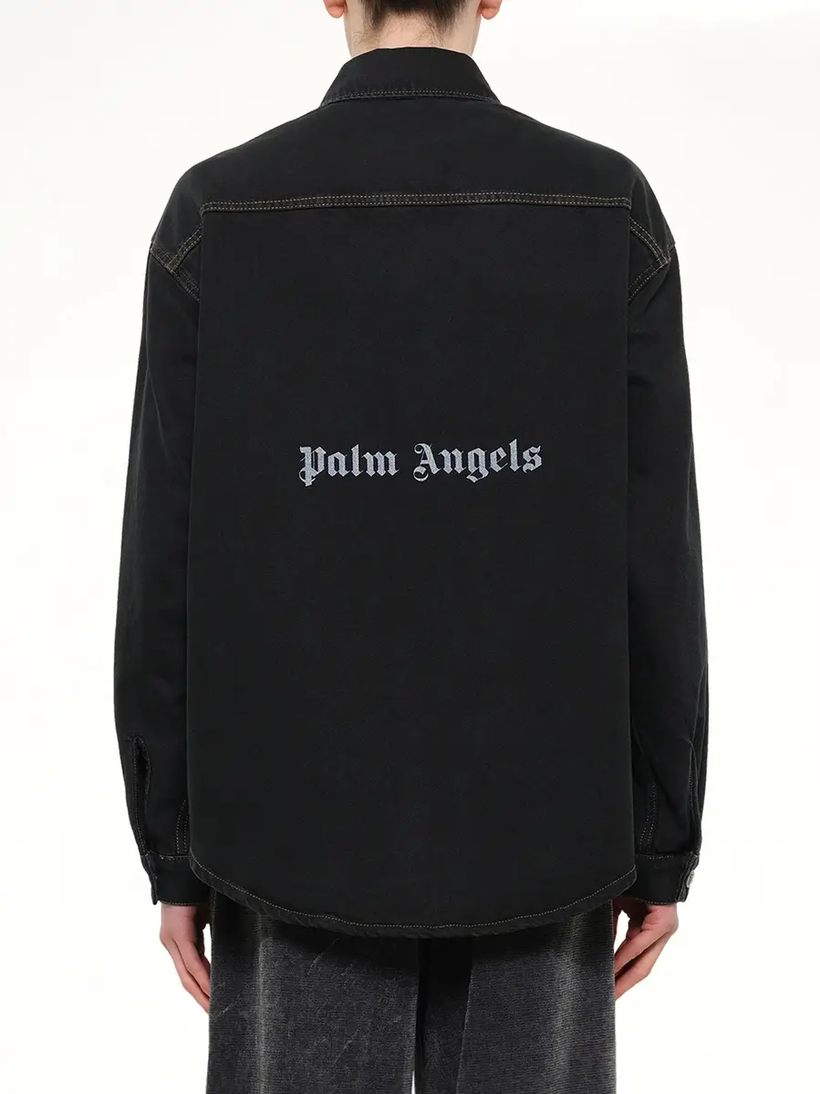 Palm Angels Classic Logo Faded Denim Shirt in Black/off White | Thumbnail 5 Palm Angels Classic Logo Faded Denim Shirt in Black/off White | Thumbnail 5