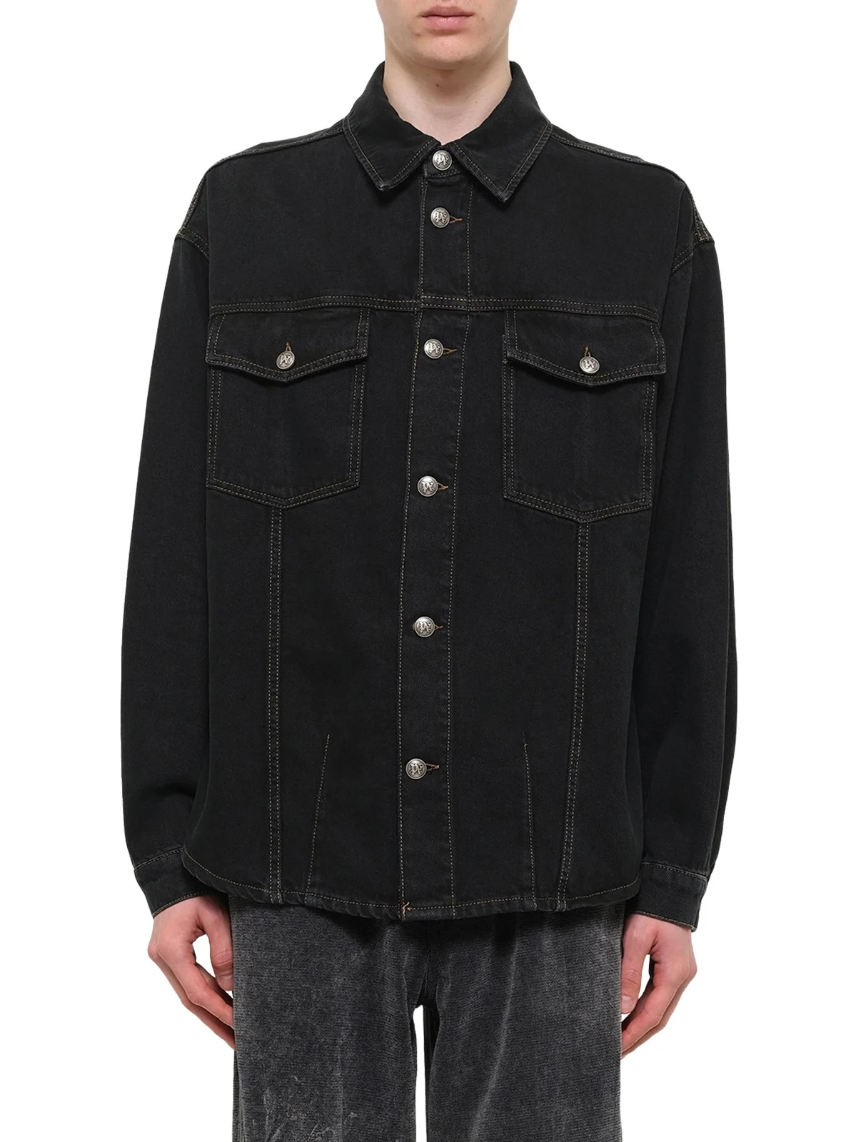 Classic Logo Faded Denim Shirt in Black/off White
