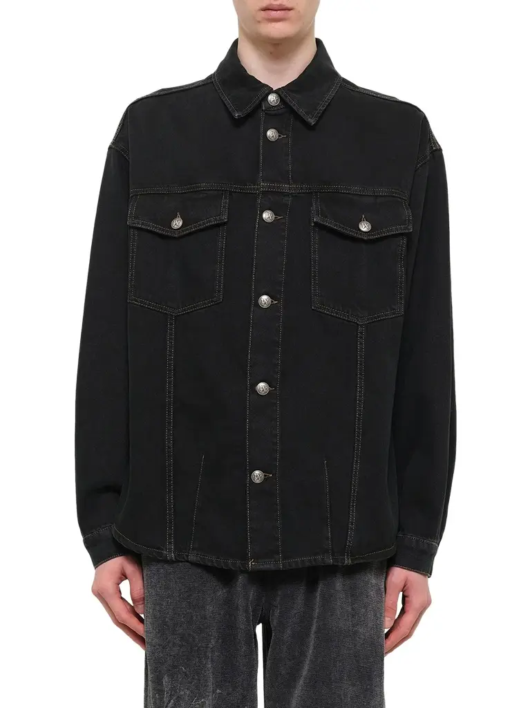 Classic Logo Faded Denim Shirt in Black/off White Classic Logo Faded Denim Shirt in Black/off White
