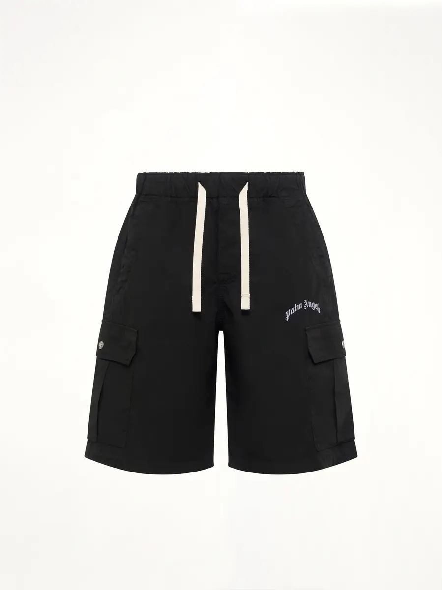 Palm Angels Curved Logo Loose Cargo Short in Black/off White | Thumbnail 2 Palm Angels Curved Logo Loose Cargo Short in Black/off White | Thumbnail 2