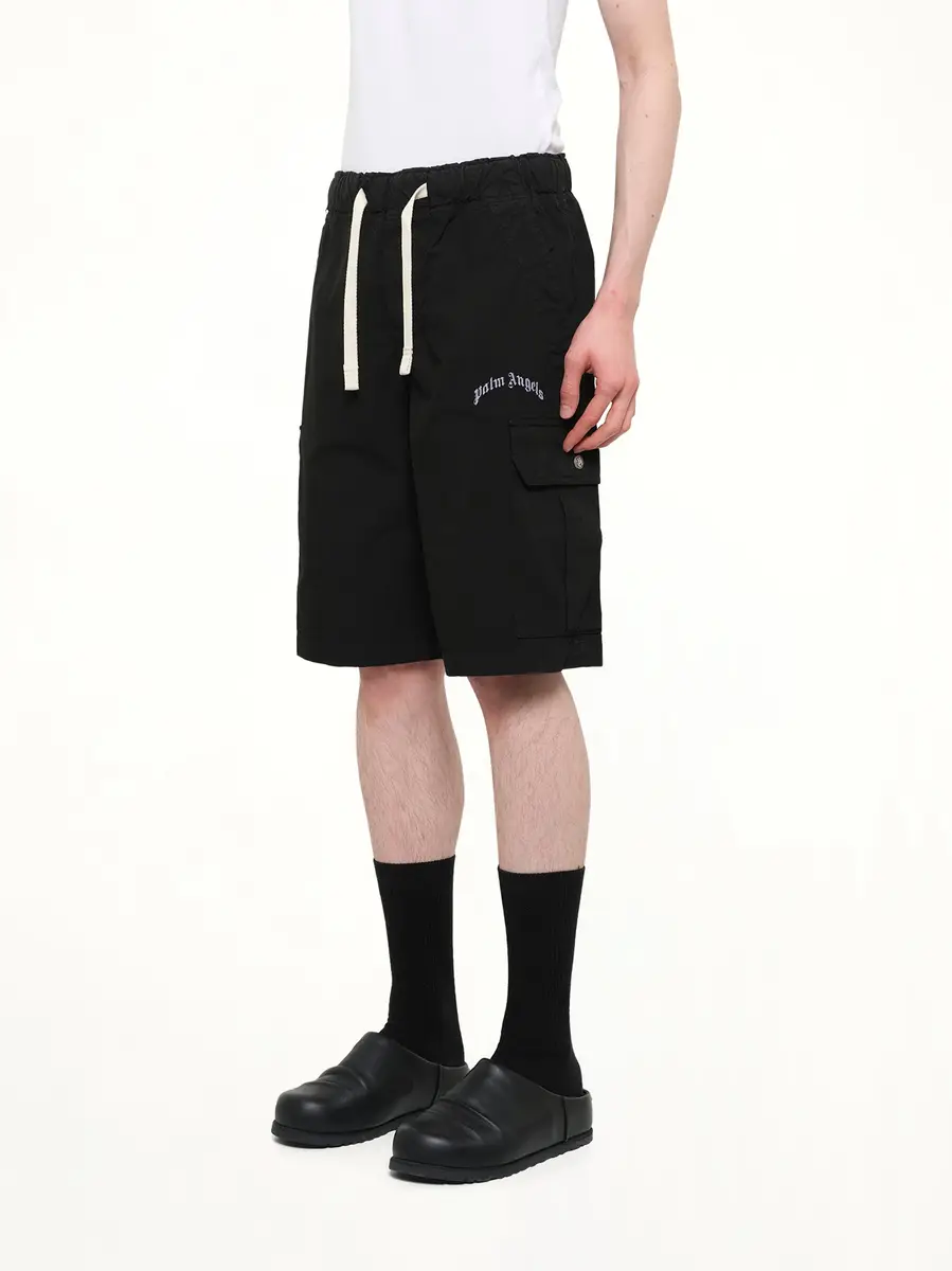 Palm Angels Curved Logo Loose Cargo Short in Black/off White | Thumbnail 3 Palm Angels Curved Logo Loose Cargo Short in Black/off White | Thumbnail 3