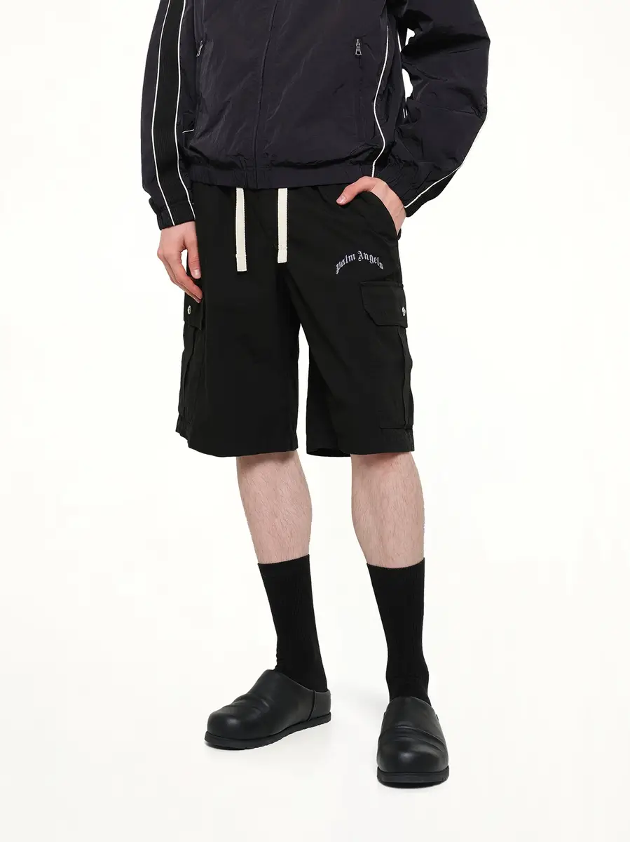 Palm Angels Curved Logo Loose Cargo Short in Black/off White | Thumbnail 6 Palm Angels Curved Logo Loose Cargo Short in Black/off White | Thumbnail 6