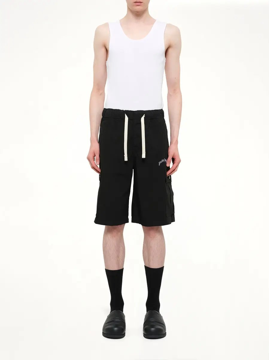 Palm Angels Curved Logo Loose Cargo Short in Black/off White | Thumbnail 7 Palm Angels Curved Logo Loose Cargo Short in Black/off White | Thumbnail 7
