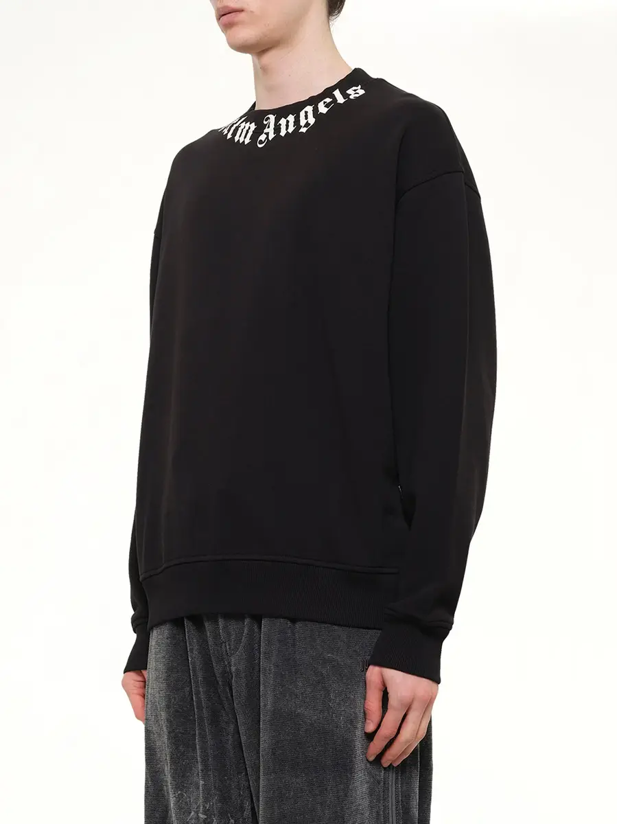 Palm Angels Neck Logo Regular Sweatshirt in Black/off White | Thumbnail 3 Palm Angels Neck Logo Regular Sweatshirt in Black/off White | Thumbnail 3