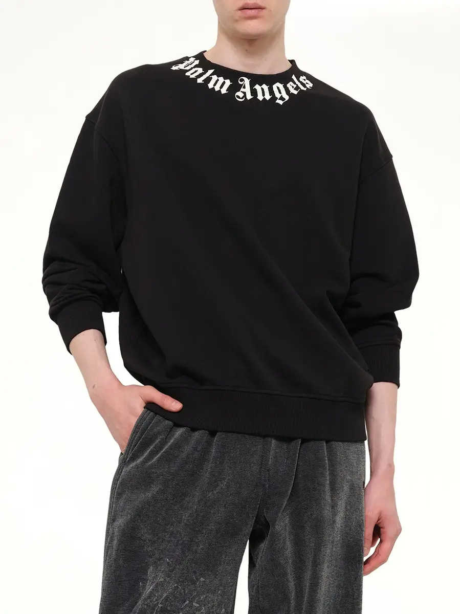 Palm Angels Neck Logo Regular Sweatshirt in Black/off White | Thumbnail 6 Palm Angels Neck Logo Regular Sweatshirt in Black/off White | Thumbnail 6