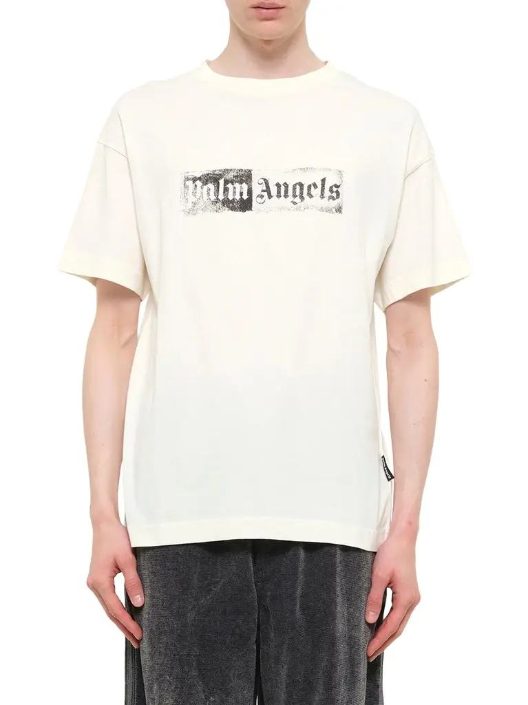 Palm Angels Stamp Logo Regular T-shirt in Off White/black