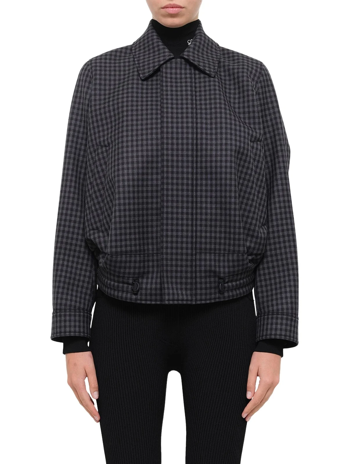 Loewe Wool Check Drawstring Jacket in Blue/black