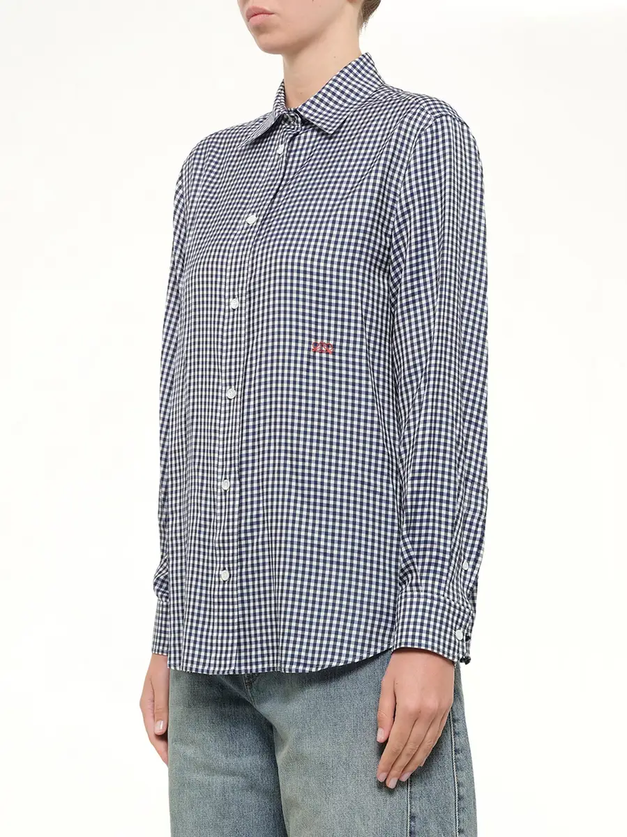 Loewe Silk Gingham Check Shirt in Blue/white | Thumbnail 3 Loewe Silk Gingham Check Shirt in Blue/white | Thumbnail 3