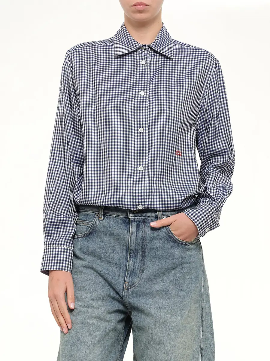 Loewe Silk Gingham Check Shirt in Blue/white | Thumbnail 6 Loewe Silk Gingham Check Shirt in Blue/white | Thumbnail 6