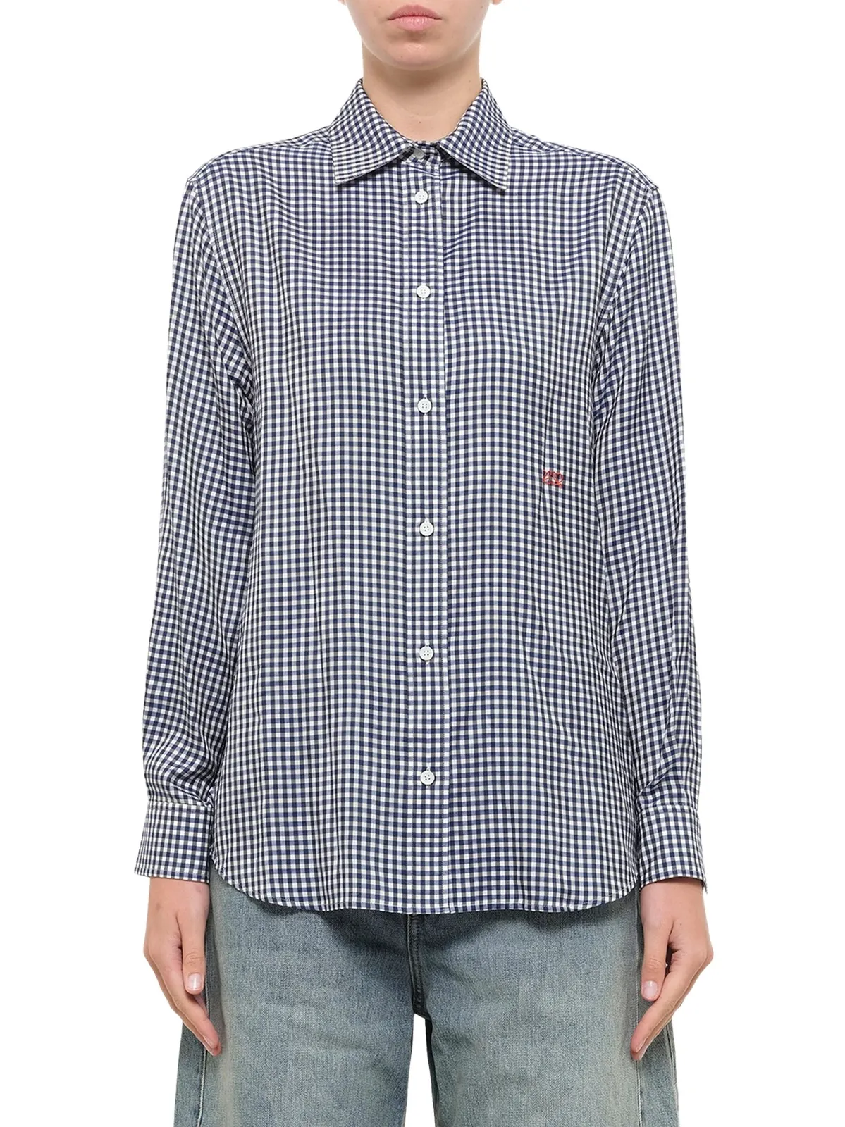 Loewe Silk Gingham Check Shirt in Blue/white