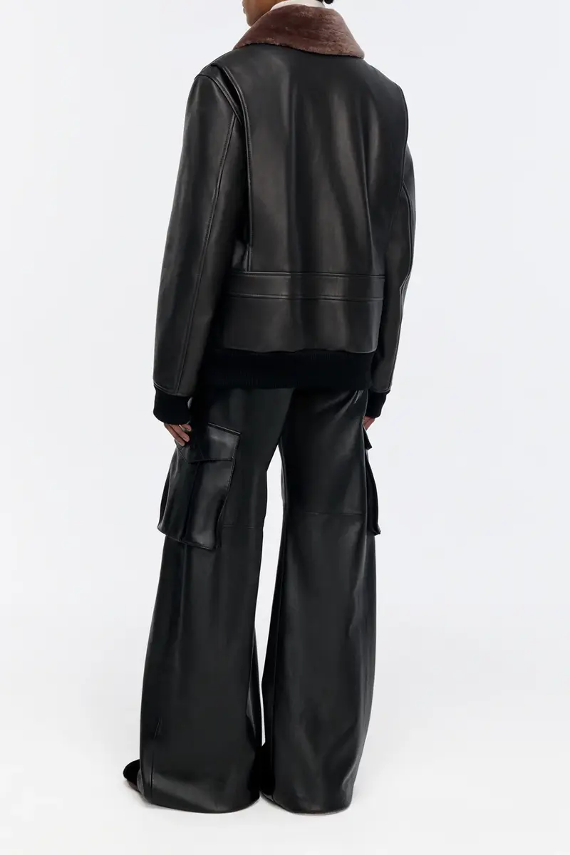 Gabriela Hearst Grant Bomber Jacket in Black Leather with Shearling Collar | Thumbnail 5 Gabriela Hearst Grant Bomber Jacket in Black Leather with Shearling Collar | Thumbnail 5