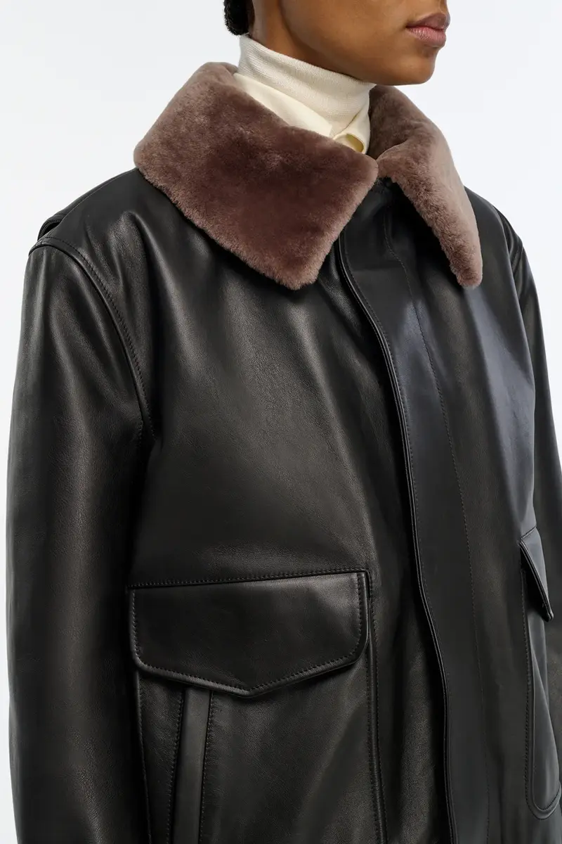 Gabriela Hearst Grant Bomber Jacket in Black Leather with Shearling Collar | Thumbnail 6 Gabriela Hearst Grant Bomber Jacket in Black Leather with Shearling Collar | Thumbnail 6