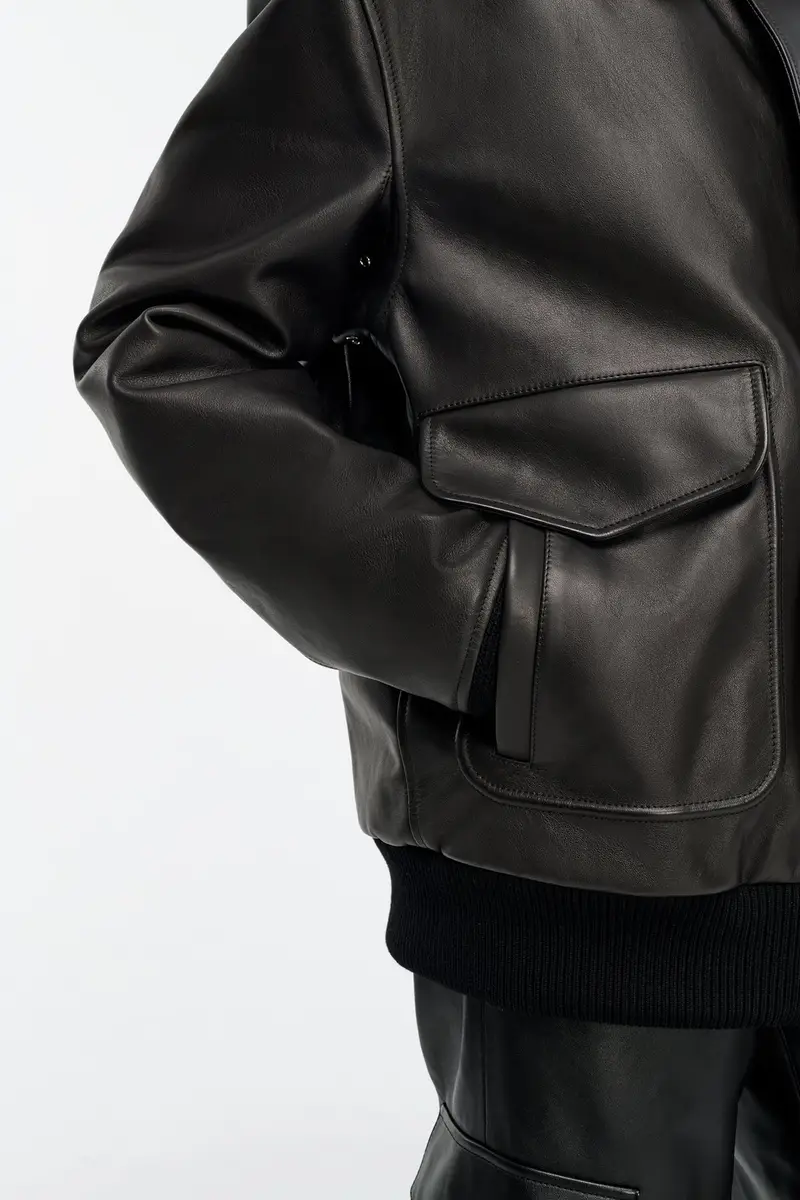 Gabriela Hearst Grant Bomber Jacket in Black Leather with Shearling Collar | Thumbnail 8 Gabriela Hearst Grant Bomber Jacket in Black Leather with Shearling Collar | Thumbnail 8