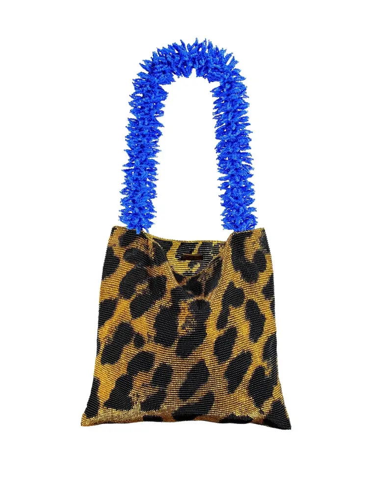 SAC DE SOUL Gold, Black, and Blue Leopard Clash of Prints Bag