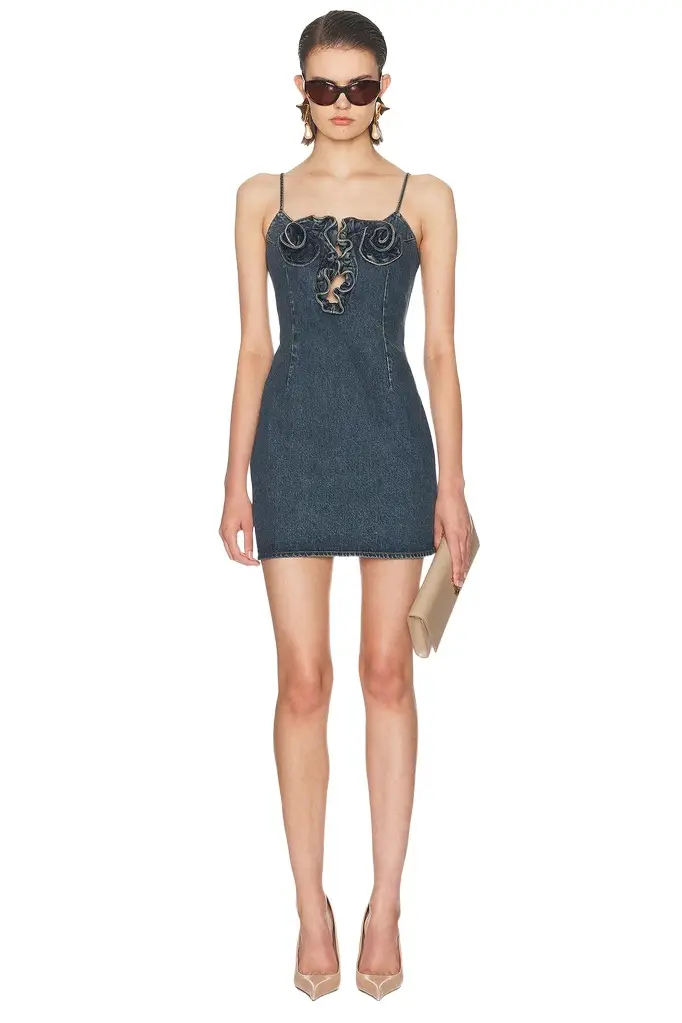 Floral Embellished Denim Mini Dress