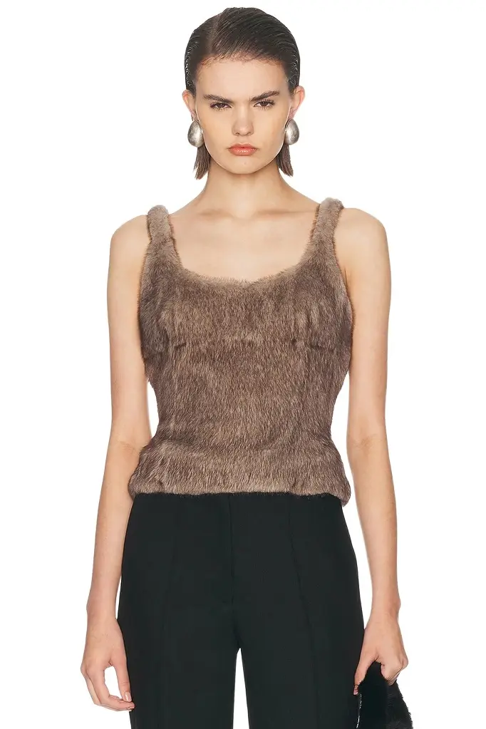 Alexander Wang Faux Fur Fitted Tank Top