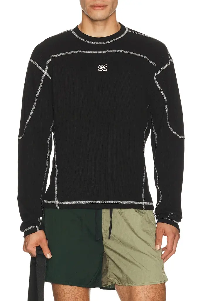 Paneled Thermal Waffle Knit Long Sleeve Shirt