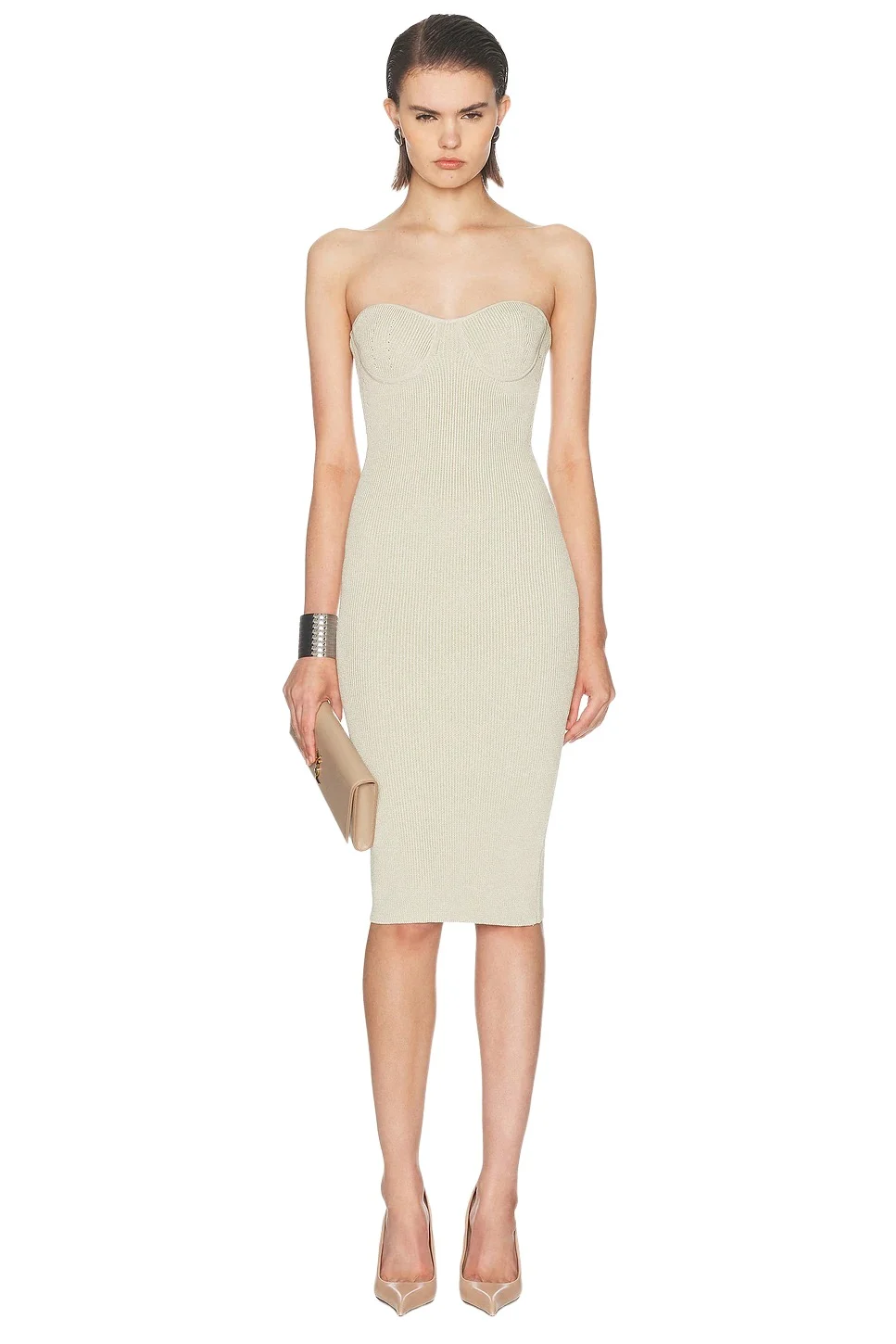 Mônot Flat Knit Strapless Midi Dress