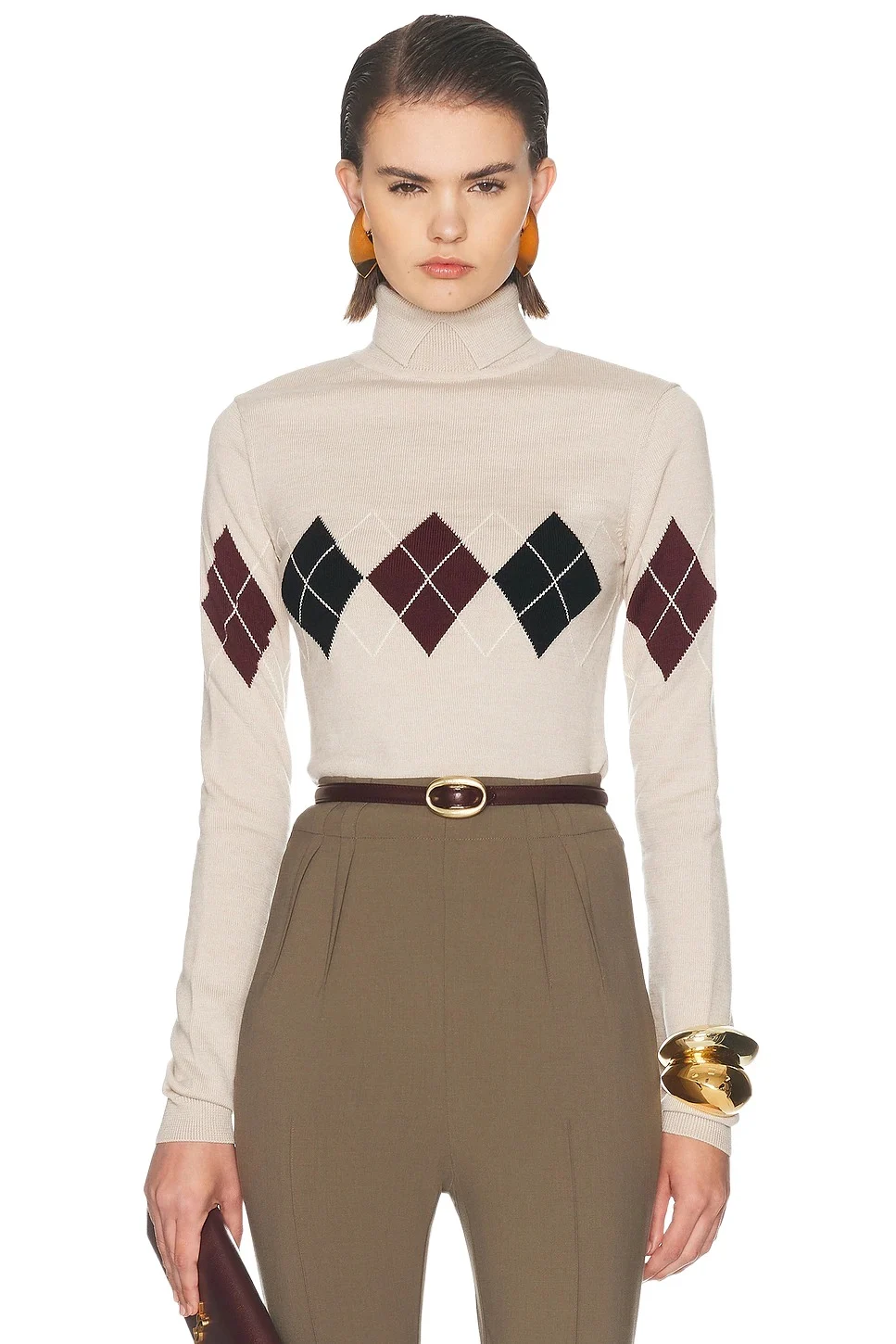 Mugler Argyle Knit Turtleneck Sweater