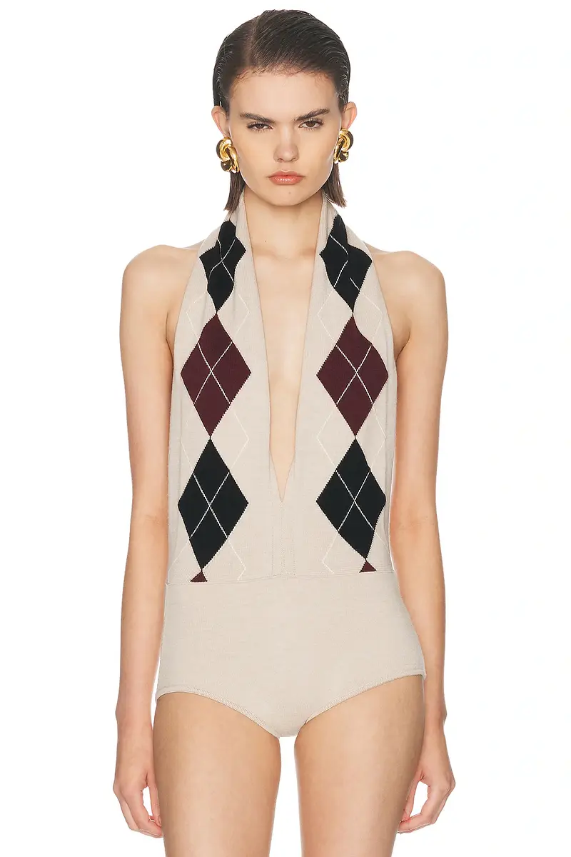 Mugler Argyle Wool Bodysuit | Thumbnail 2 Mugler Argyle Wool Bodysuit | Thumbnail 2