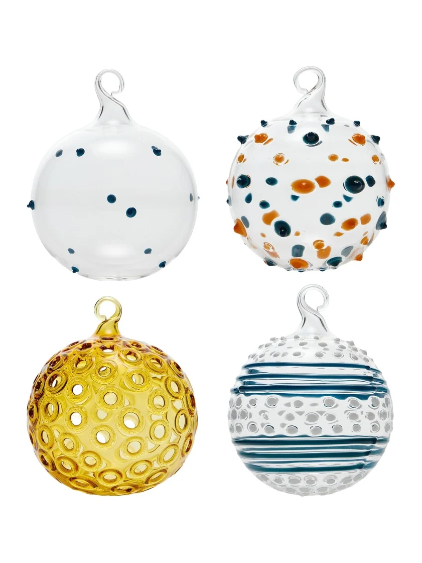 Moda Domus Set-of-Four Mixed Hand-Blown Glass Ornaments