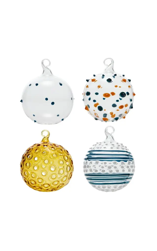 Moda Domus Set-of-Four Mixed Hand-Blown Glass Ornaments