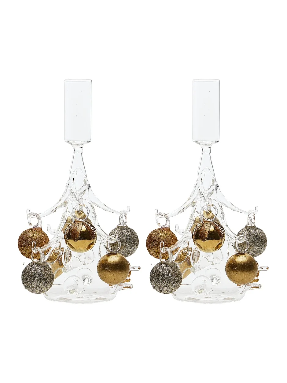 Moda Domus Set-of-Two Handmade Glass Christmas Tree Candlesticks