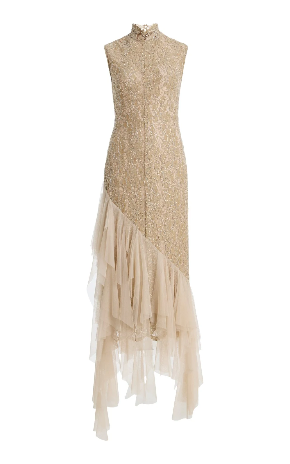 DE LA VALI Exclusive Isua Tulle-Trimmed Metallic-Lace Midi Dress
