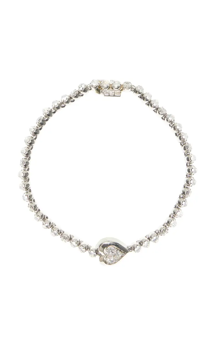 Sylva & Cie Mosaic Platinum Diamond and Moonstone Tennis Bracelet