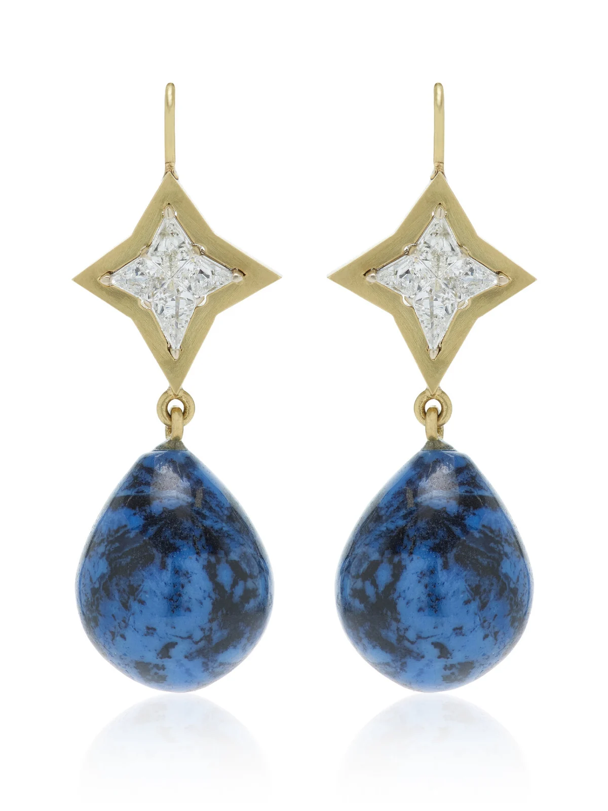 Mosaic Drop 18K Yellow Gold Diamond and Dumortierite Earrings Mosaic Drop 18K Yellow Gold Diamond and Dumortierite Earrings