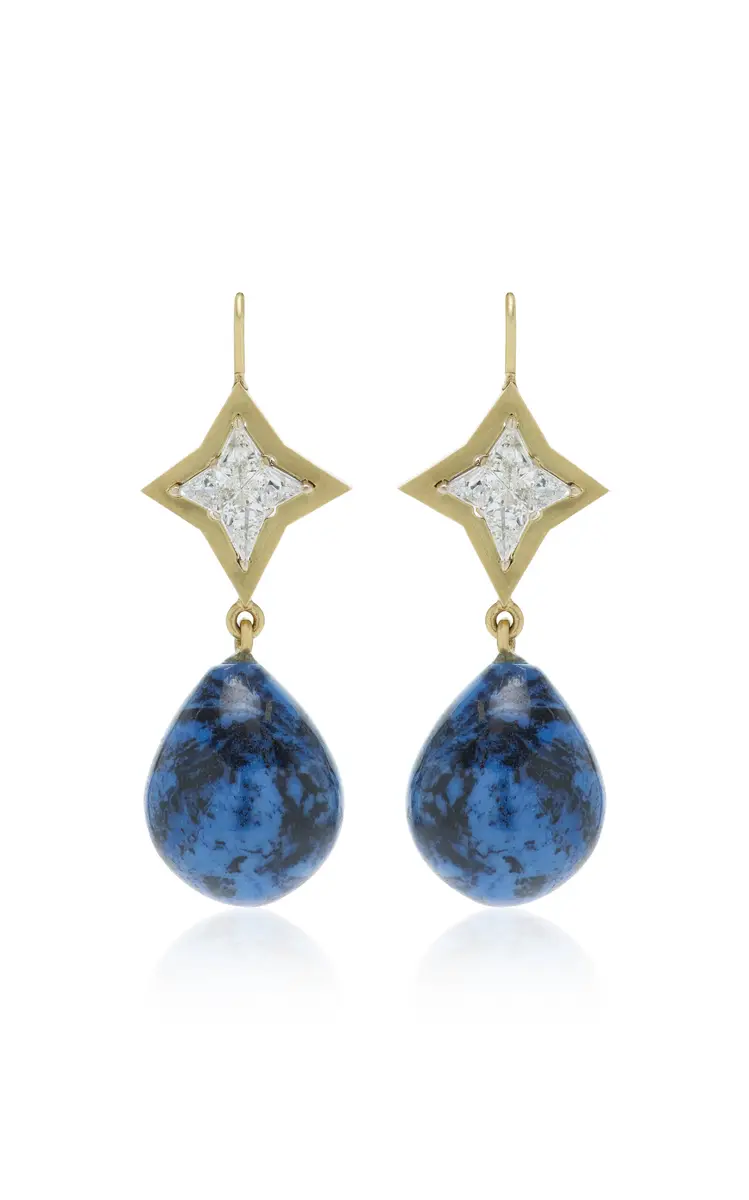 Mosaic Drop 18K Yellow Gold Diamond and Dumortierite Earrings Mosaic Drop 18K Yellow Gold Diamond and Dumortierite Earrings
