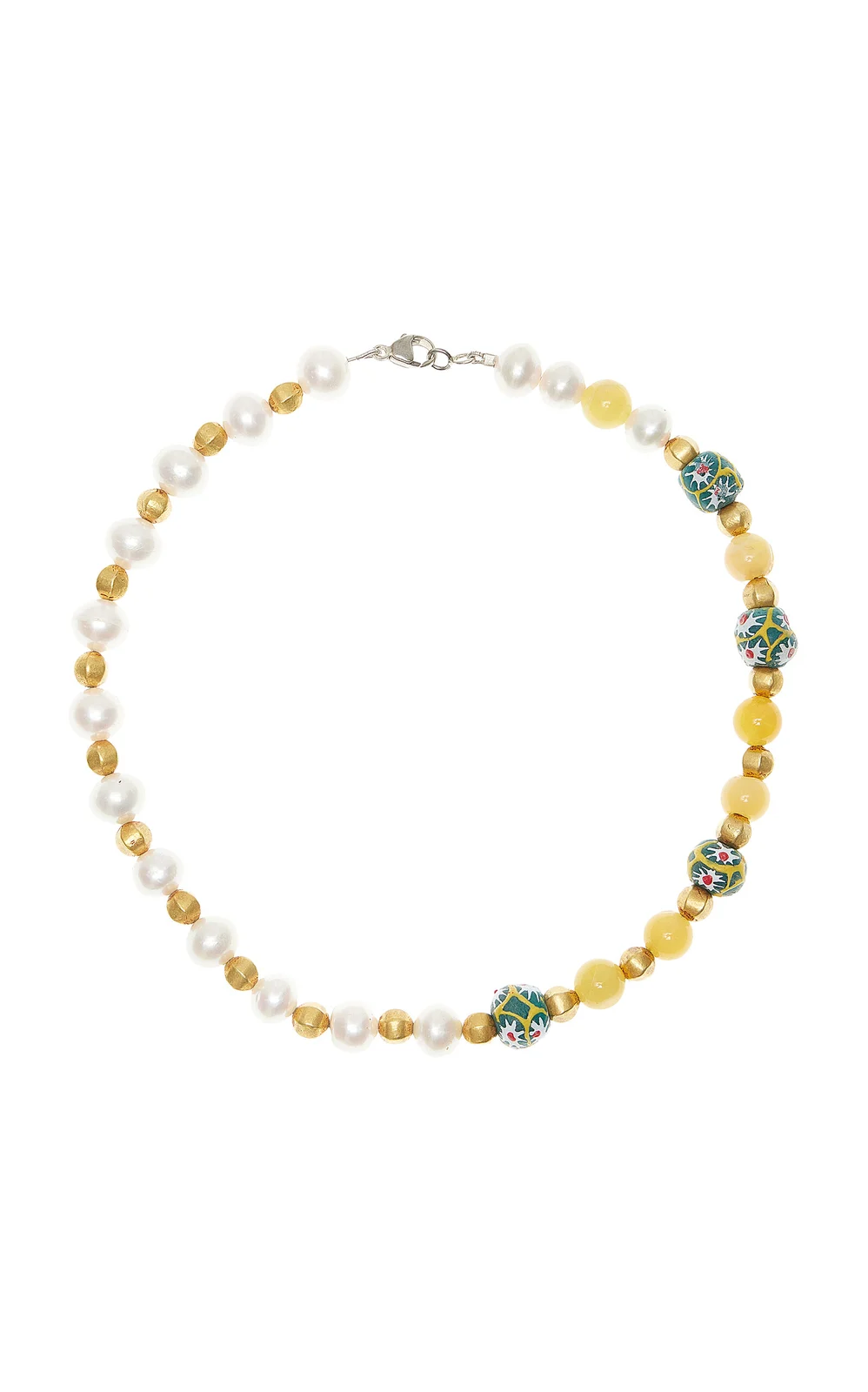 18K Yellow Gold Opal and Glass Bead Necklace 18K Yellow Gold Opal and Glass Bead Necklace