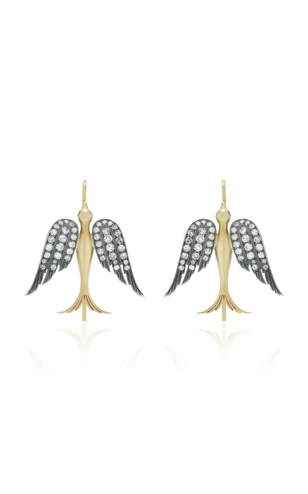 Sylva & Cie Angel Bird 18K Yellow Gold and Sterling Silver Diamond Earrings